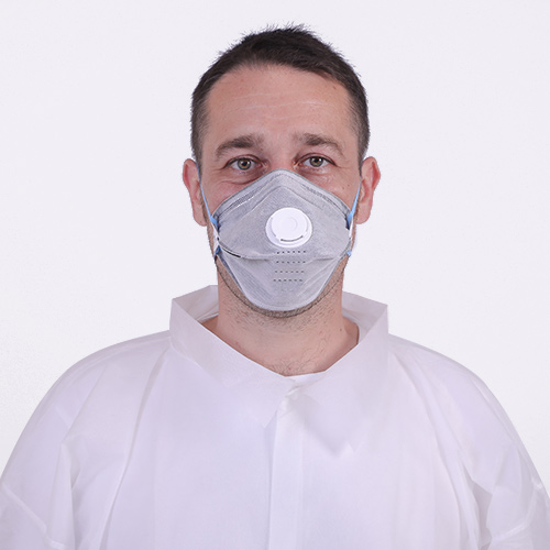 Nonwoven flat folded duckbill active carbon FFP3 mask with valve