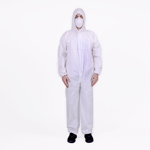 Microporous film coverall with hood elastic